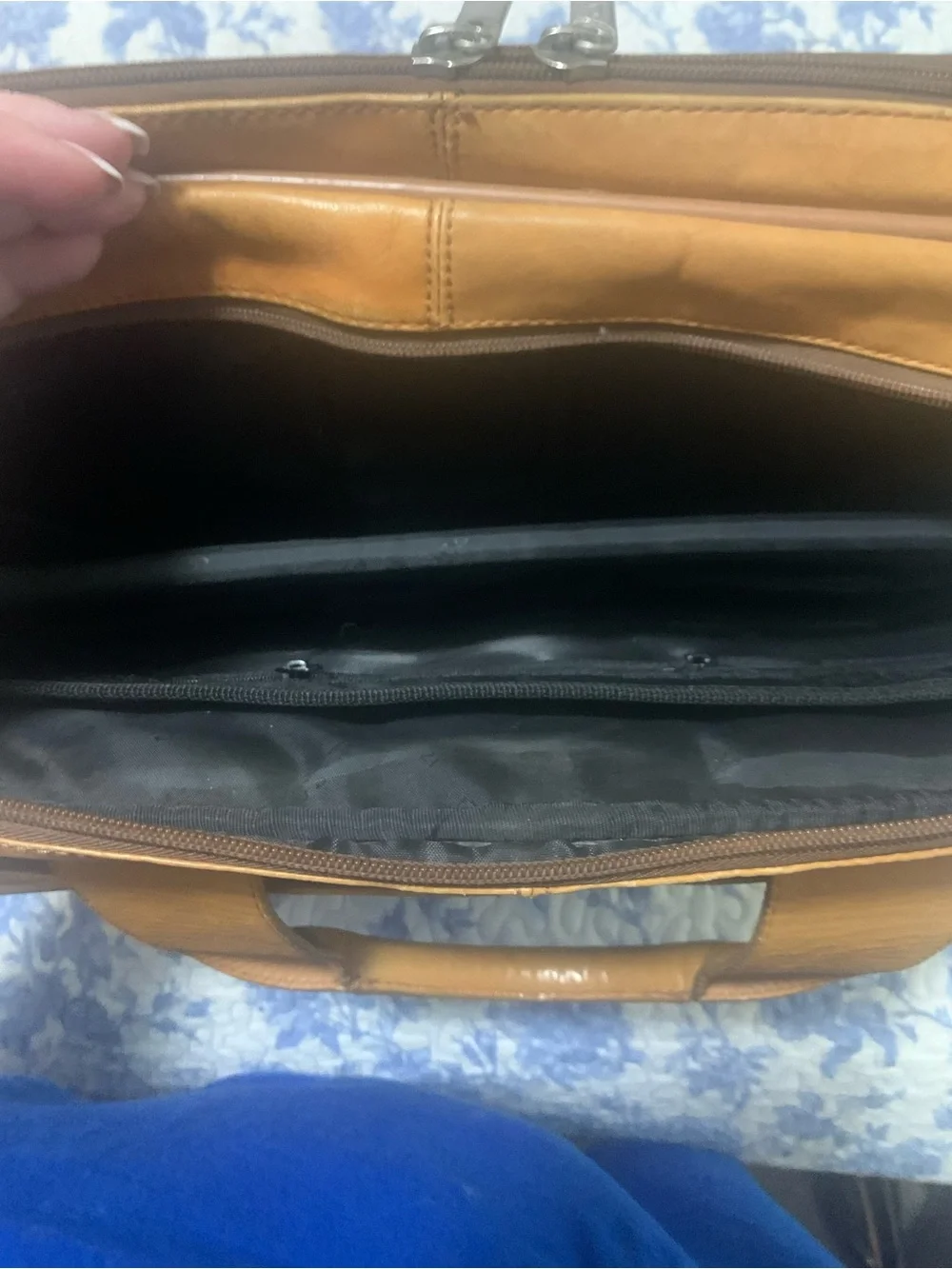 Murano Tan Leather Briefcase with Front Zip Pocket